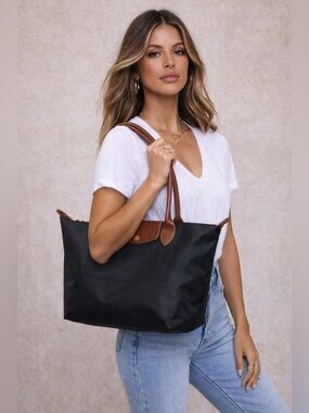 Nylon Tote Bag Black Brown | Minimalist Quiet Luxury Everyday Work Bag .